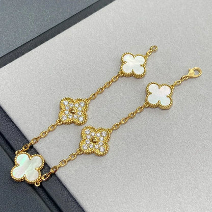 [Aura Jewels]New CLOVER WHITE PEARL MOP 5 MOTIF BRACELET COLLECTION