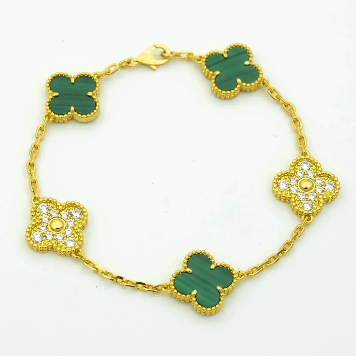 [Aura Jewels]New  CLOVER 5 MOTIF MALACHITE BRACELET COLLECTION