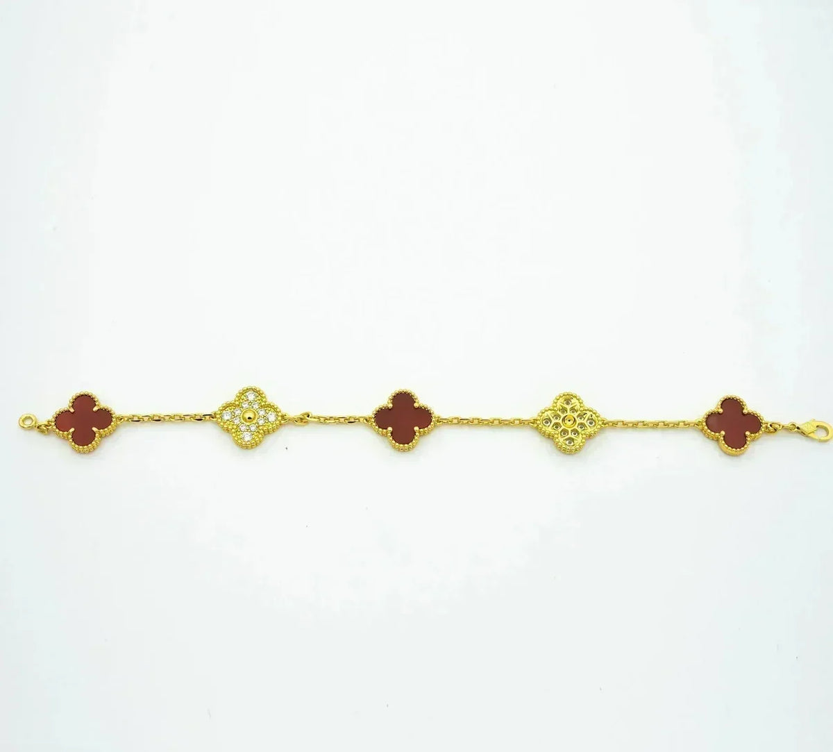 [Aura Jewels]New  CLOVER 5 MOTIF RED CORNELIAN BRACELET COLLECTION