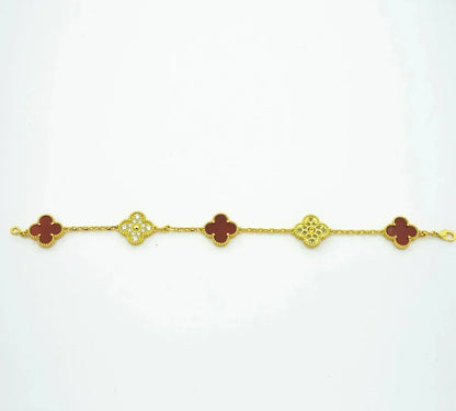 [Aura Jewels]New  CLOVER 5 MOTIF RED CORNELIAN BRACELET COLLECTION