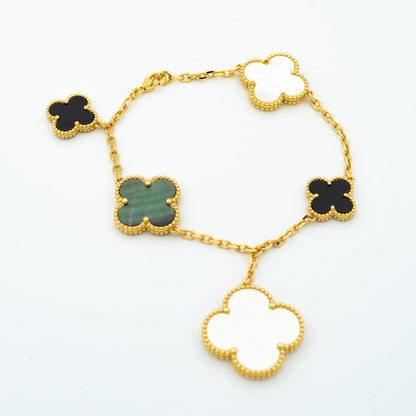 ¡®Aura Jewels¡¯CLOVER BRACELET 5 MOTIFS ONYX MOP