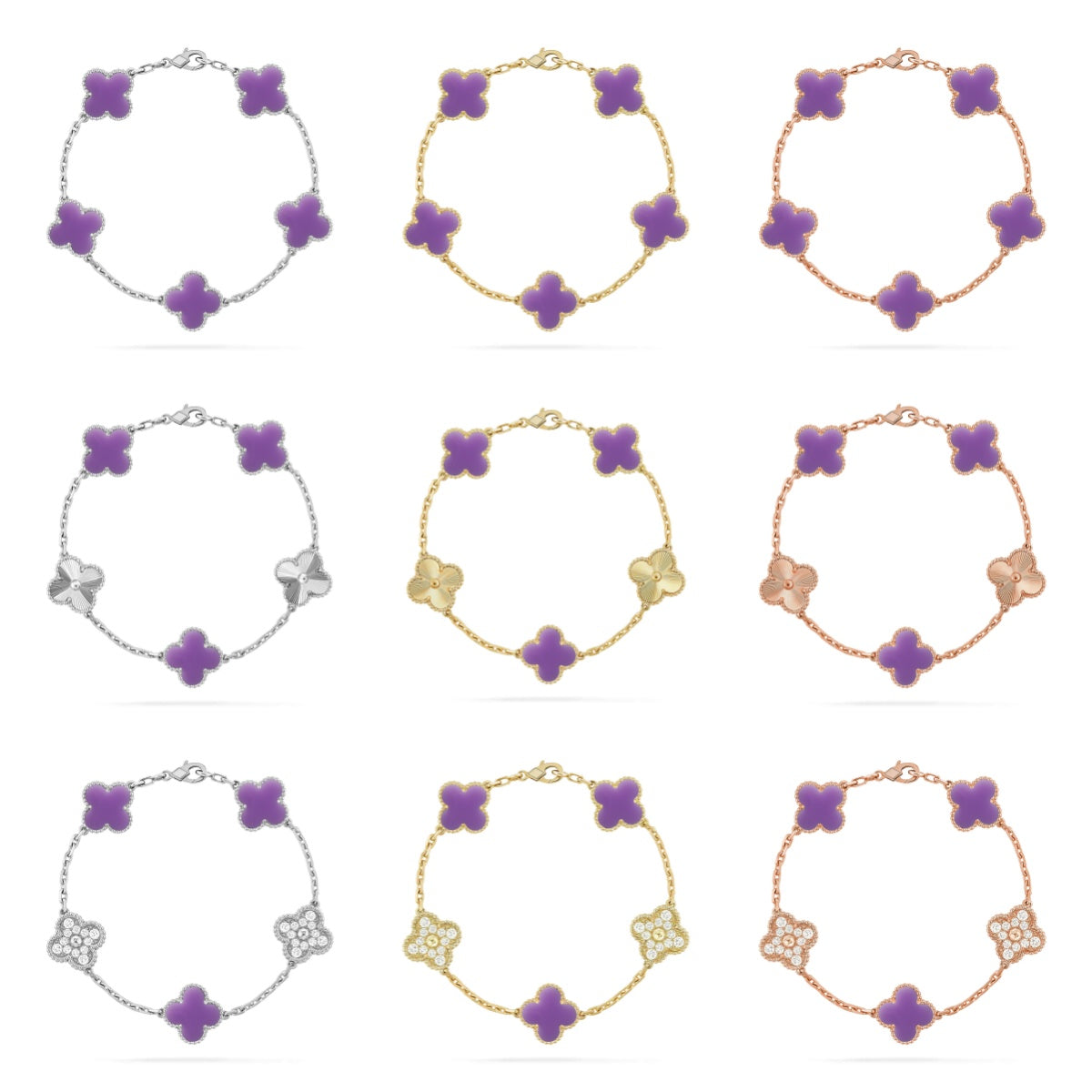 [Aura Jewels]New CLOVER 5 MOTIF LIGHT PURPLE BRACELET COLLECTION