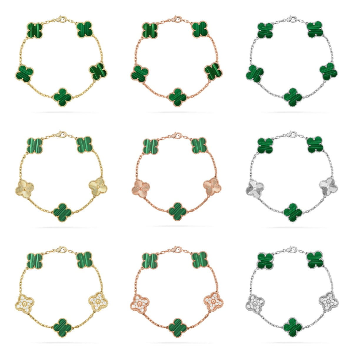 [Aura Jewels]New  CLOVER 5 MOTIF MALACHITE BRACELET COLLECTION
