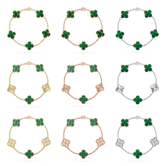 [Aura Jewels]New  CLOVER 5 MOTIF MALACHITE BRACELET COLLECTION