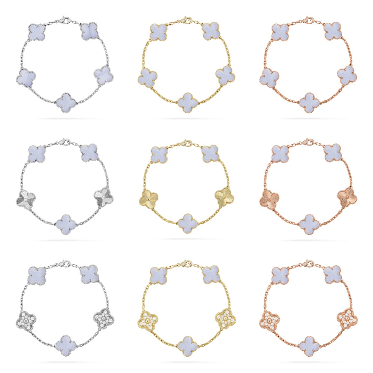 [Aura Jewels]New  CLOVER 5 MOTIF PURPLE CHALCEDONY BRACELET COLLECTION