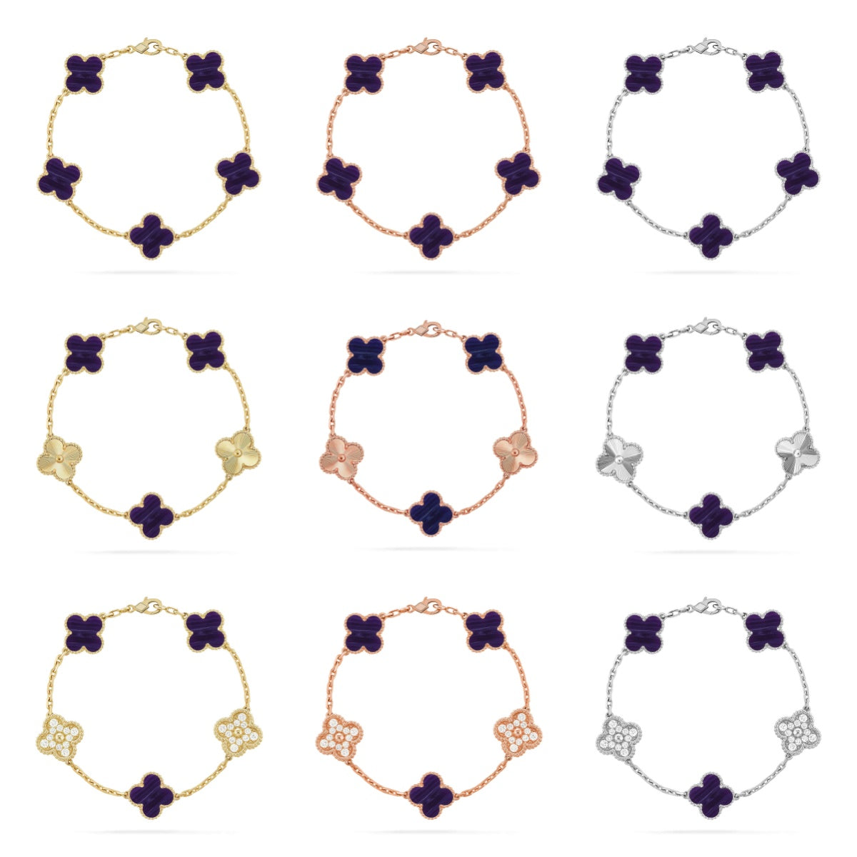 [Aura Jewels]New CLOVER 5 MOTIF PURPLE STRIPES BRACELET COLLECTION