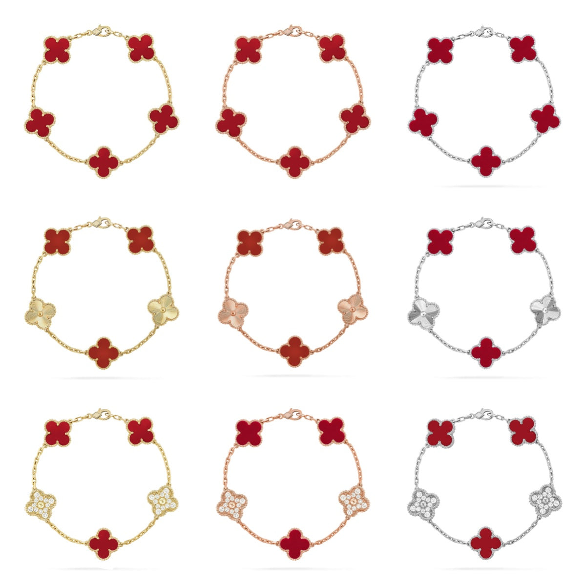[Aura Jewels]New  CLOVER 5 MOTIF RED CORNELIAN BRACELET COLLECTION