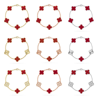 [Aura Jewels]New  CLOVER 5 MOTIF RED CORNELIAN BRACELET COLLECTION