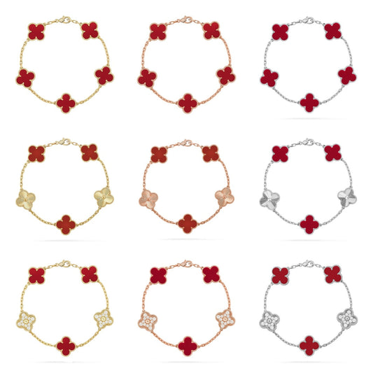 [Aura Jewels]New  CLOVER 5 MOTIF RED CORNELIAN BRACELET COLLECTION