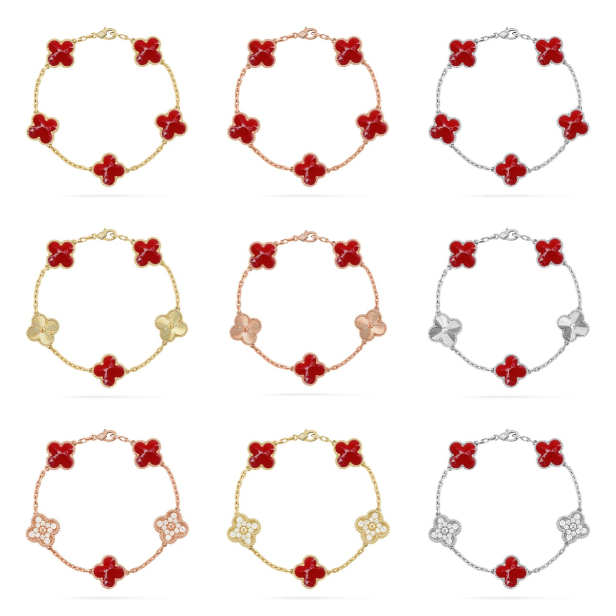 [Aura Jewels]New CLOVER 5 MOTIF RED PATTERN BRACELET COLLECTION