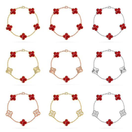 [Aura Jewels]New CLOVER 5 MOTIF RED PATTERN BRACELET COLLECTION