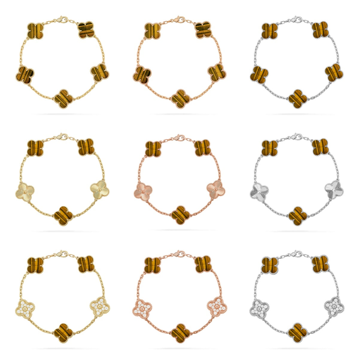 [Aura Jewels]New  CLOVER 5 MOTIFS TIGER EYE BRACELET COLLECTION