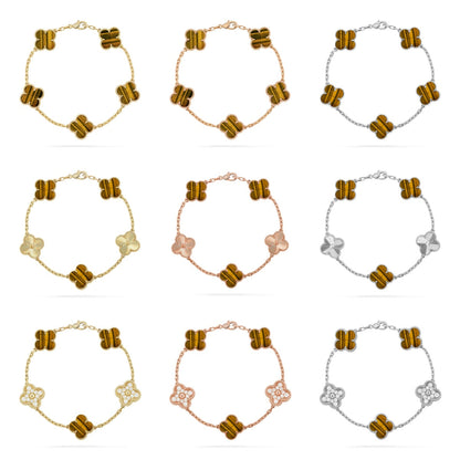 [Aura Jewels]New  CLOVER 5 MOTIFS TIGER EYE BRACELET COLLECTION