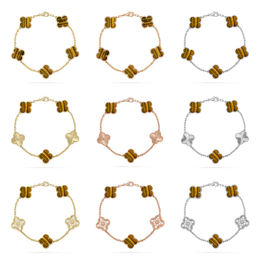 [Aura Jewels]New  CLOVER 5 MOTIFS TIGER EYE BRACELET COLLECTION