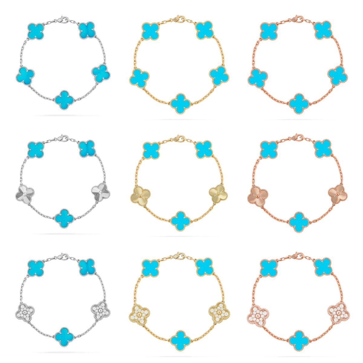 [Aura Jewels]New  CLOVER 5 MOTIF TURQUOISE BRACELET COLLECTION