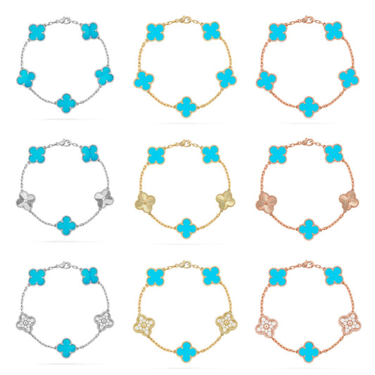 [Aura Jewels]New  CLOVER 5 MOTIF TURQUOISE BRACELET COLLECTION