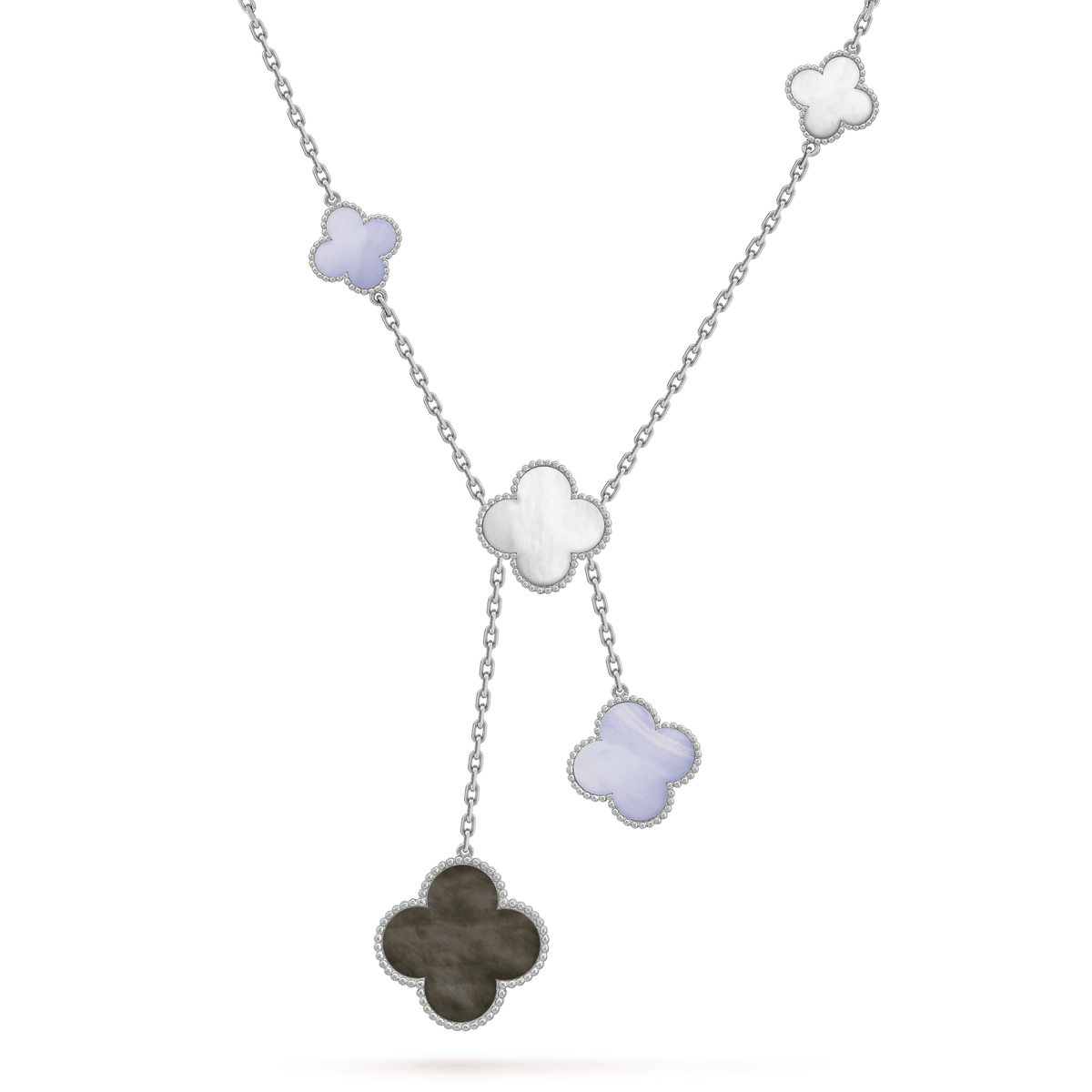 ¡®Aura Jewels¡¯CLOVER MOP CHALCEDONY NECKLACE SILVER 6 MOTIF