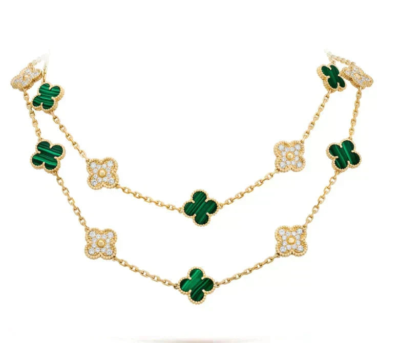 ¡®Aura Jewels¡¯CLOVER 20 MOTIFS MALACHITE DIAMOND NECKLACE
