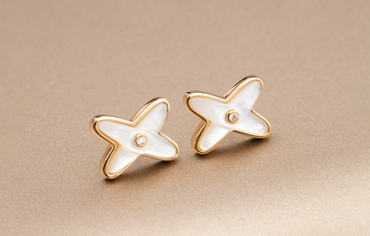 ¡®Aura Jewels¡¯JEUX DE WHITE MOP PINK GOLD DIAMOND EARRINGS