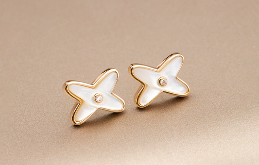 ¡®Aura Jewels¡¯JEUX DE WHITE MOP PINK GOLD DIAMOND EARRINGS