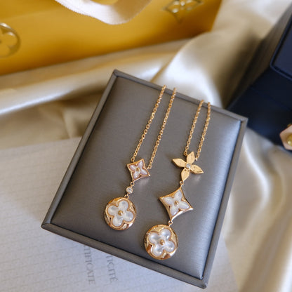 ¡®Aura Jewels¡¯COLOR BLOSSOM LARIAT NECKLACE PINK GOLD WHITE MOTHER PEARL AND DIAMOND