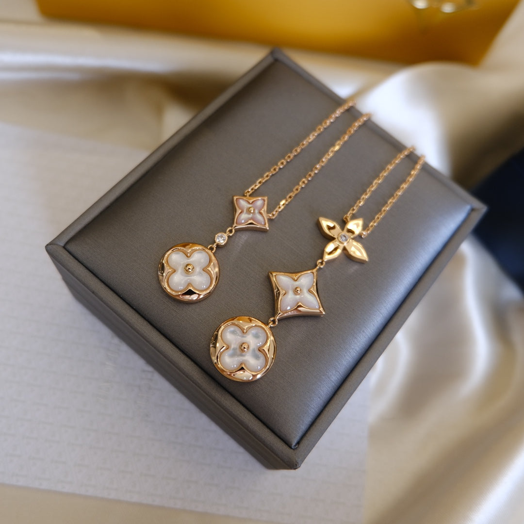 ¡®Aura Jewels¡¯COLOR BLOSSOM LARIAT NECKLACE PINK GOLD WHITE MOTHER PEARL AND DIAMOND