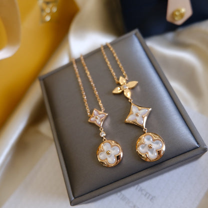 ¡®Aura Jewels¡¯COLOR BLOSSOM LARIAT NECKLACE PINK GOLD WHITE MOTHER PEARL AND DIAMOND