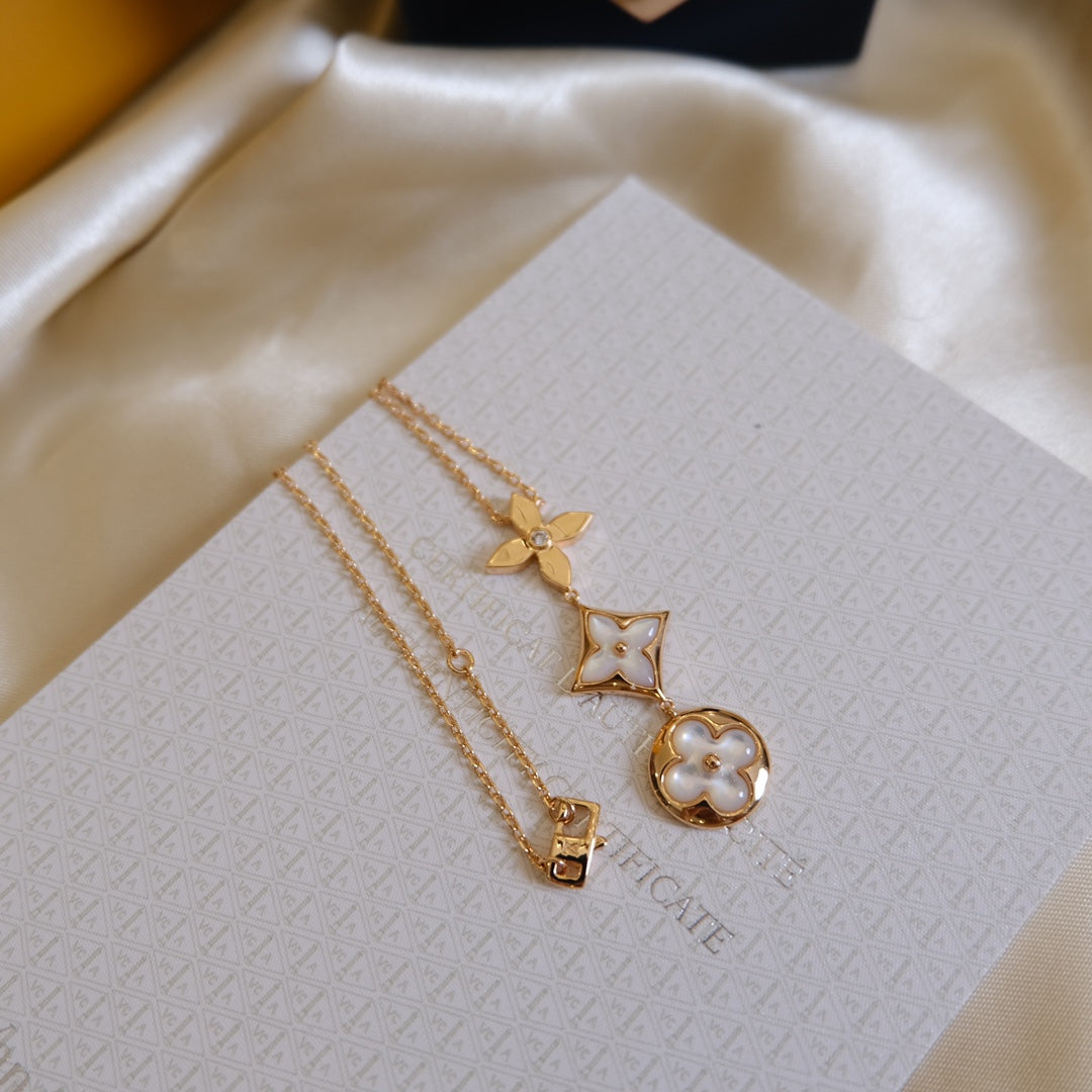 ¡®Aura Jewels¡¯COLOR BLOSSOM LARIAT NECKLACE PINK GOLD WHITE MOTHER PEARL AND DIAMOND