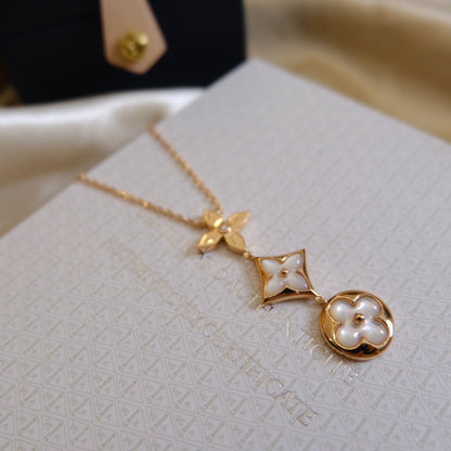 ¡®Aura Jewels¡¯COLOR BLOSSOM LARIAT NECKLACE PINK GOLD WHITE MOTHER PEARL AND DIAMOND
