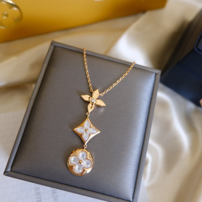 ¡®Aura Jewels¡¯COLOR BLOSSOM LARIAT NECKLACE PINK GOLD WHITE MOTHER PEARL AND DIAMOND