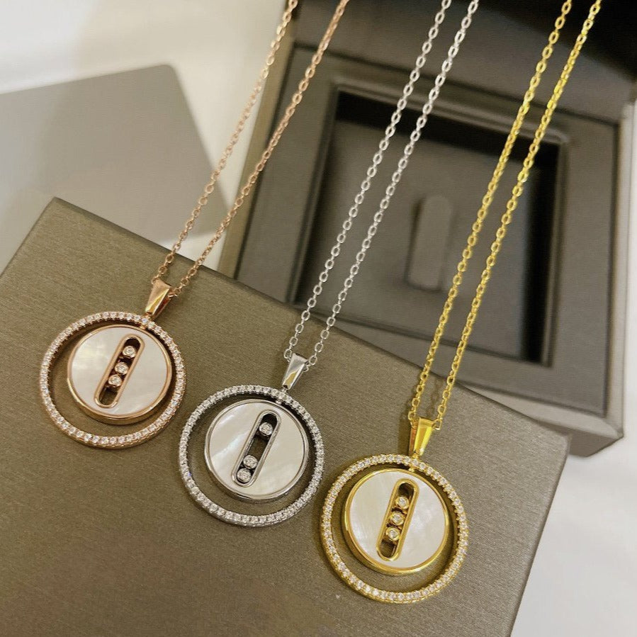 [Aura Jewels]LUCKY MOVE MM NACRE BLANCHE DIAMOND NECKLACE