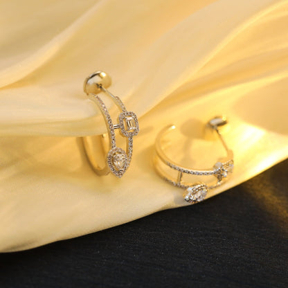[Aura Jewels]CREOLES MY TWIN 2 RANGS SILVER DIAMOND EARRINGS