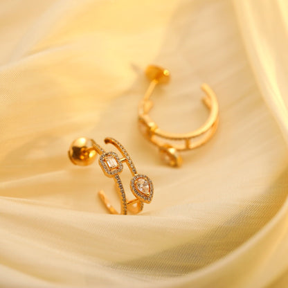[Aura Jewels]CREOLES MY TWIN 2 RANGS SILVER DIAMOND EARRINGS