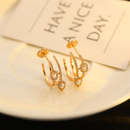 [Aura Jewels]CREOLES MY TWIN 2 RANGS SILVER DIAMOND EARRINGS