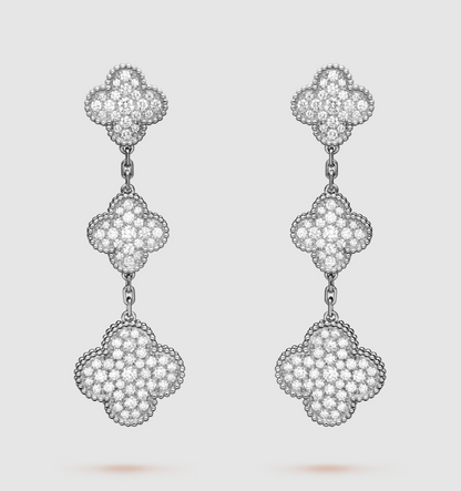 ¡®Aura Jewels¡¯CLOVER 3 MOTIF DIAMOND SILVER DROP EARRINGS
