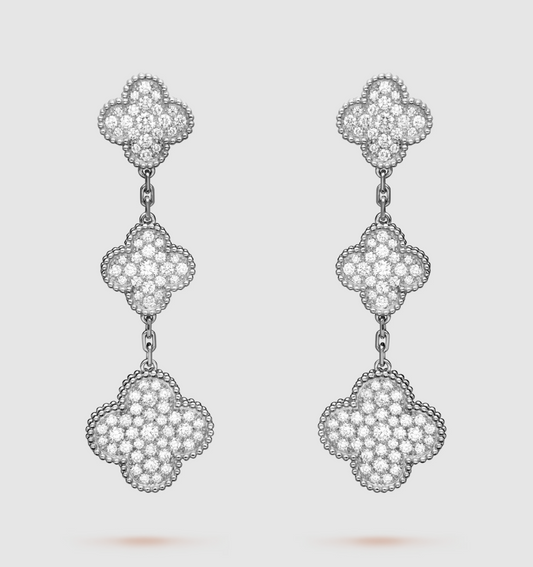 ¡®Aura Jewels¡¯CLOVER 3 MOTIF DIAMOND SILVER DROP EARRINGS