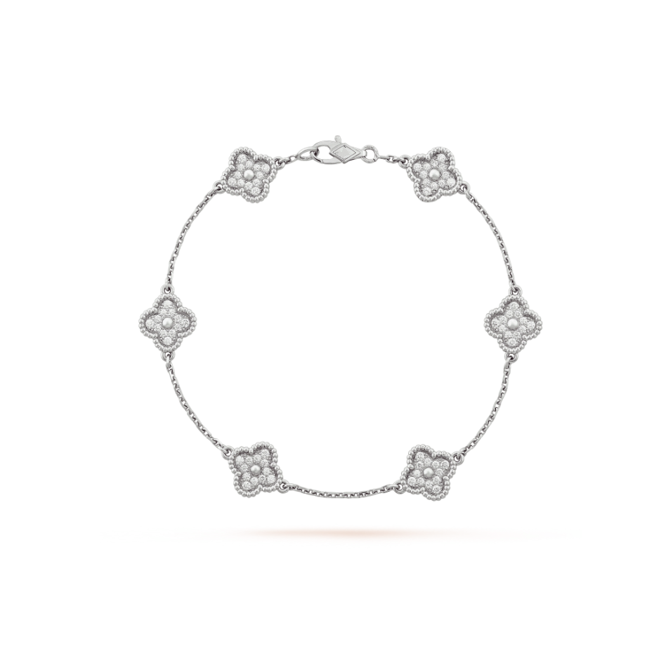 ¡®Aura Jewels¡¯CLOVER 6 MOTIF SILVER DIAMOND BRACELET