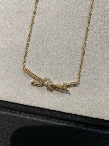 [Aura Jewels]T House Diamond-Studded Knot Necklace