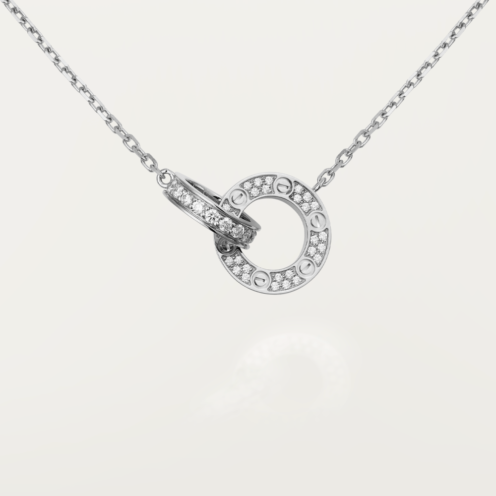 ¡®Aura Jewels¡¯LOVE 7.6MM NECKLACE ROSE GOLD AND SILVER  FULL DIAMOND