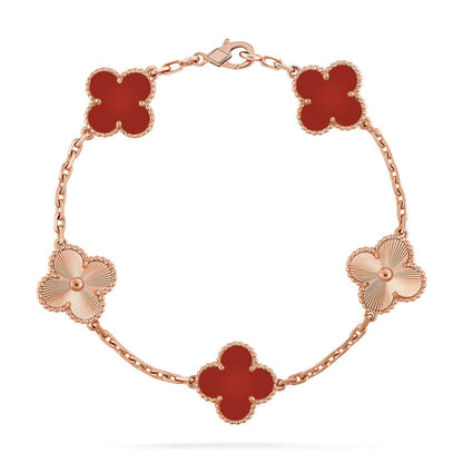 [Aura Jewels]New  CLOVER 5 MOTIF RED CORNELIAN BRACELET COLLECTION