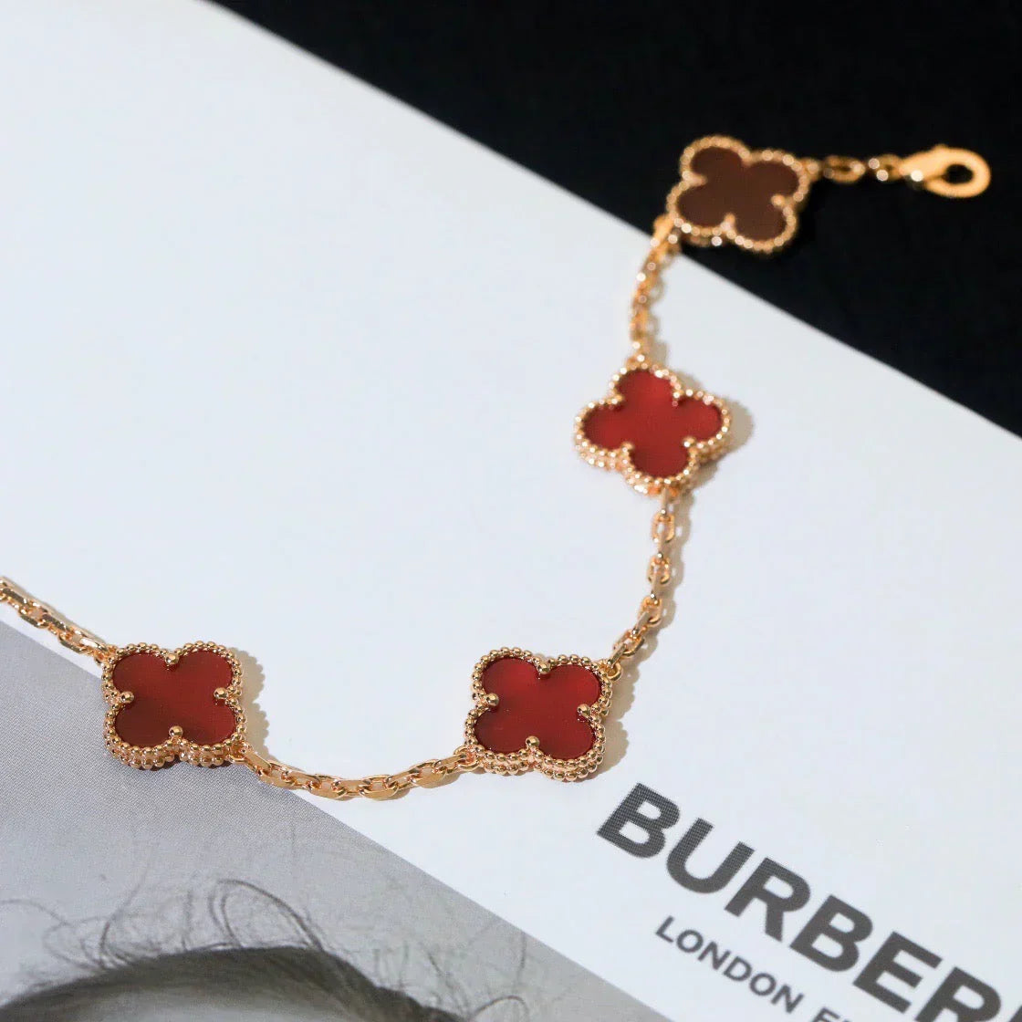 [Aura Jewels]New  CLOVER 5 MOTIF RED CORNELIAN BRACELET COLLECTION