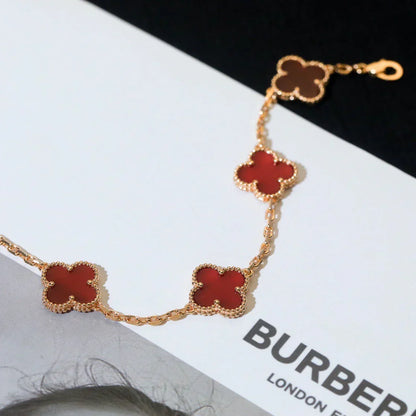 [Aura Jewels]New  CLOVER 5 MOTIF RED CORNELIAN BRACELET COLLECTION