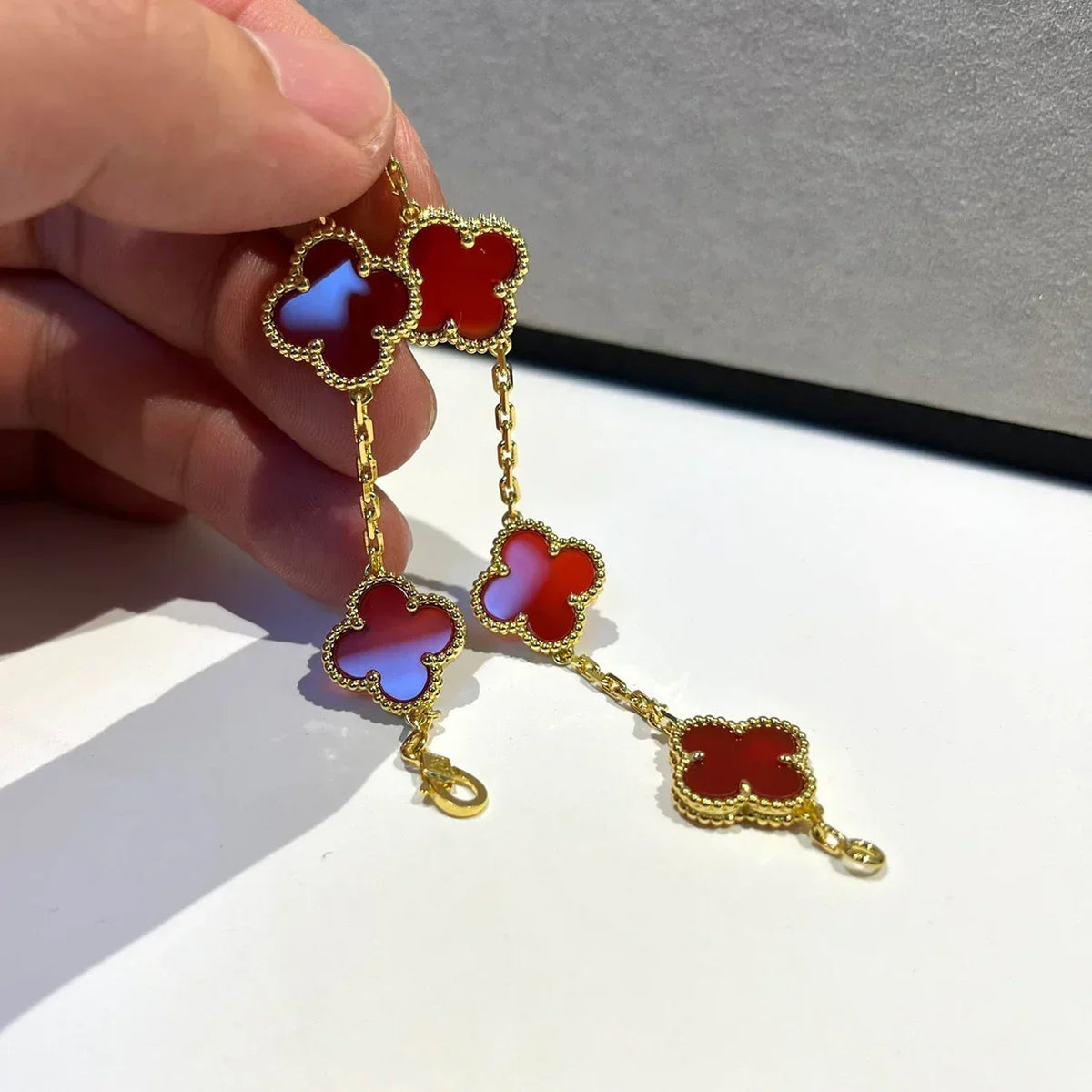 [Aura Jewels]New  CLOVER 5 MOTIF RED CORNELIAN BRACELET COLLECTION