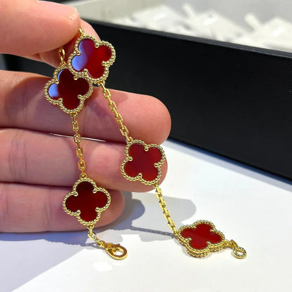[Aura Jewels]New  CLOVER 5 MOTIF RED CORNELIAN BRACELET COLLECTION