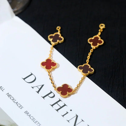 [Aura Jewels]New  CLOVER 5 MOTIF RED CORNELIAN BRACELET COLLECTION