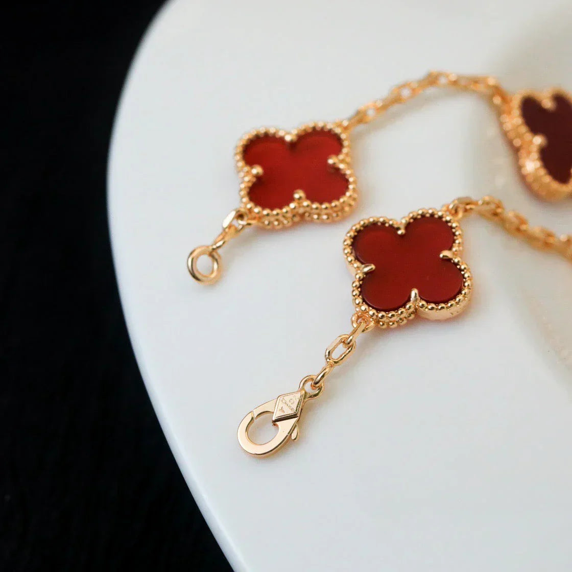 [Aura Jewels]New  CLOVER 5 MOTIF RED CORNELIAN BRACELET COLLECTION