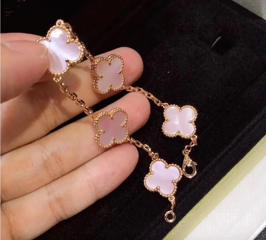 [Aura Jewels]CLOVER 5 MOTIFS Pink  AGATE  BRACELET
