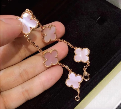 [Aura Jewels]CLOVER 5 MOTIFS Pink  AGATE  BRACELET