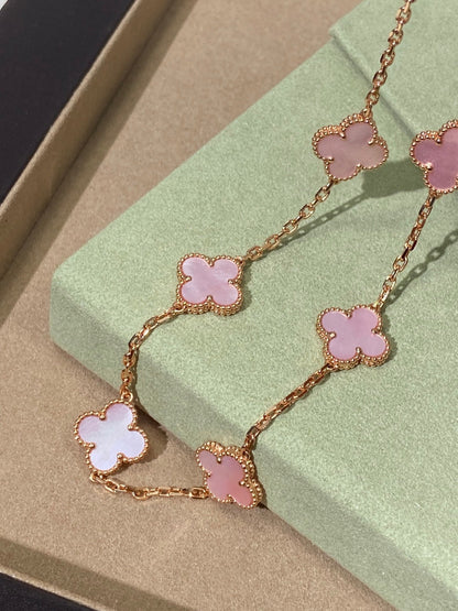 [Aura Jewels] Pink Necklace with Ten Clover Designs
