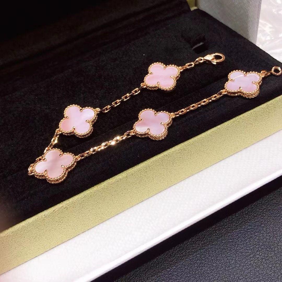[Aura Jewels]CLOVER 5 MOTIFS Pink  AGATE  BRACELET